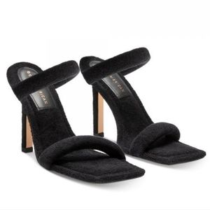 NIB Good American Terry Ankle Wrap Heels, Size 12, Color Black